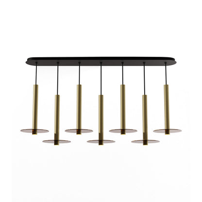 Combi Linear 7 LED Glass Pendant Light in Brass/Tea Brown (16-Inch).