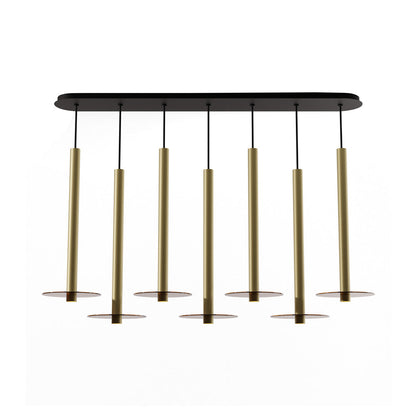 Combi Linear 7 LED Glass Pendant Light in Brass/Tea Brown (24-Inch).