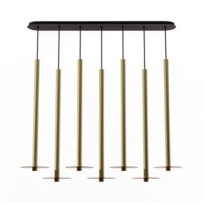 Combi Linear 7 LED Glass Pendant Light in Brass/Tea Brown (36-Inch).