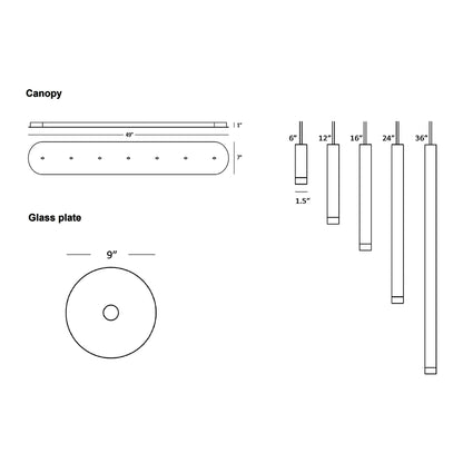 Combi Linear 7 LED Glass Pendant Light - line drawing.