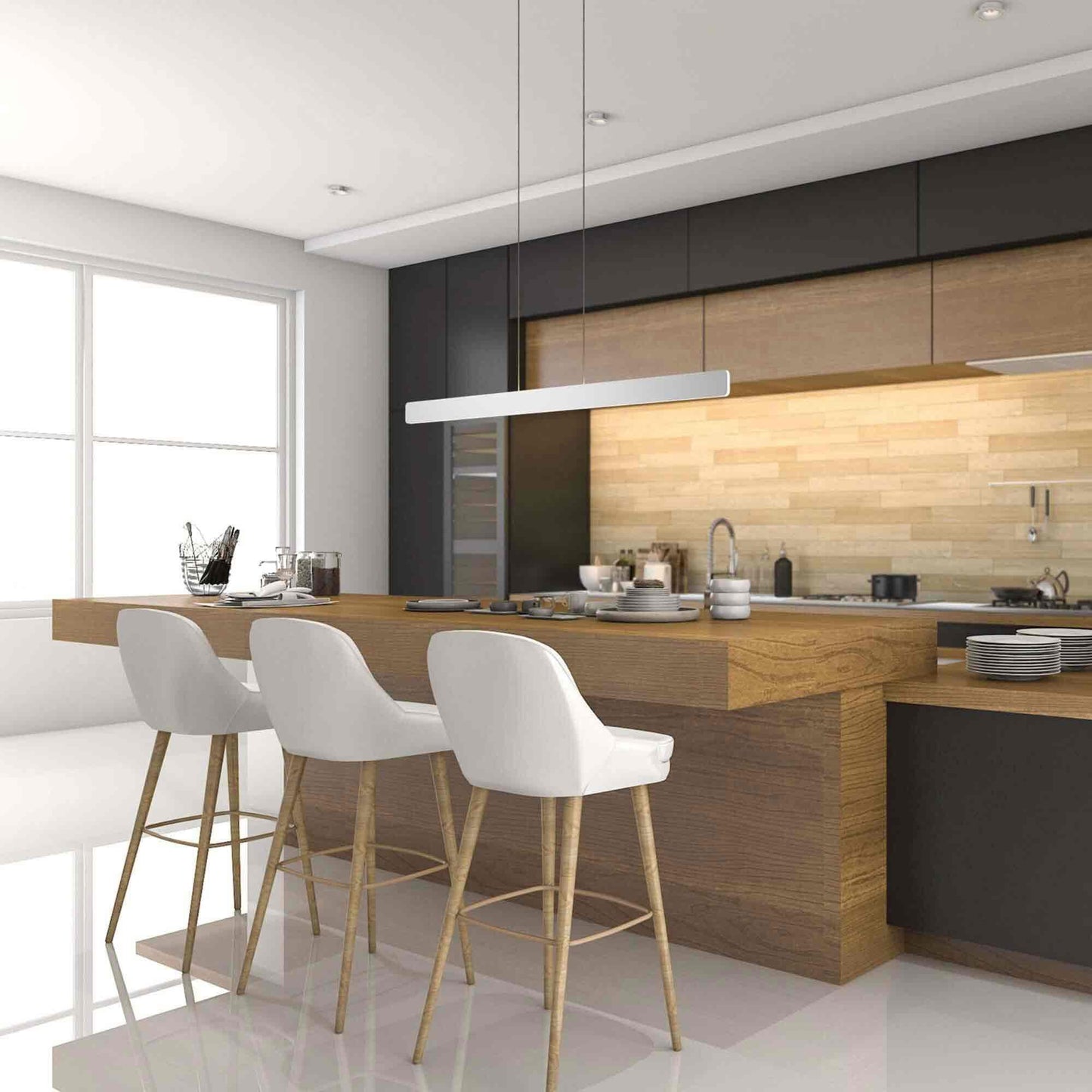 Sub LED Linear Pendant Light in dining room.