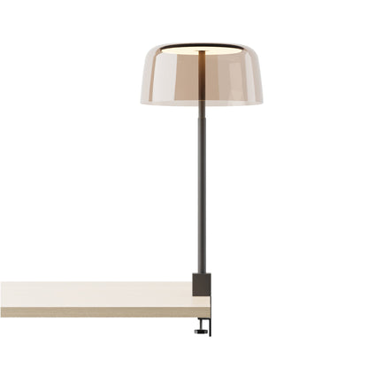 Yurei Edge Clamp LED Co-Working Lamp in Matte Black/Tea Brown/Transparent Polymer.