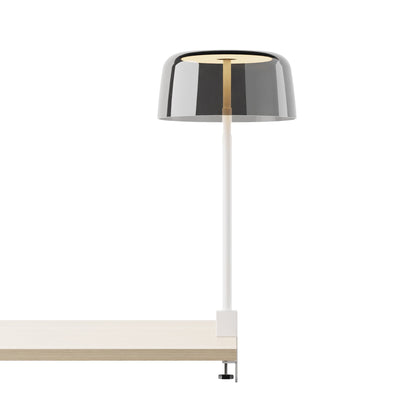 Yurei Edge Clamp LED Co-Working Lamp in Matte White/Dark Grey/Transparent Polymer.