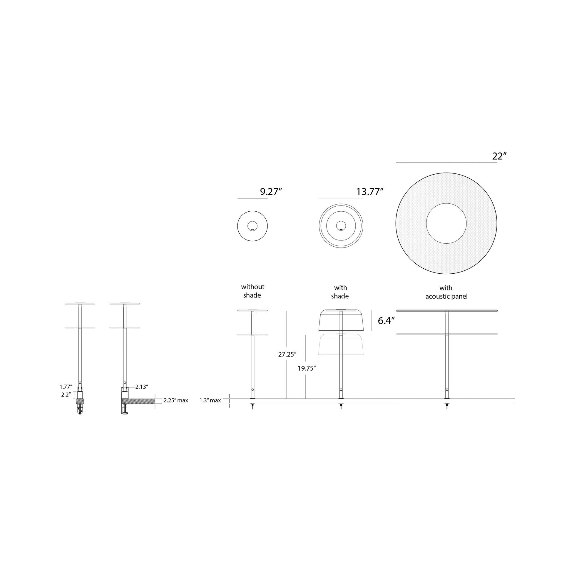 Yurei Edge Clamp LED Co-Working Lamp - line drawing.