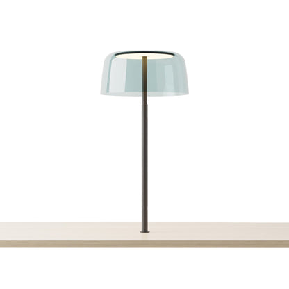 Yurei LED Co-Working Lamp in Matte Black/Aqua Blue/Transparent Polymer.