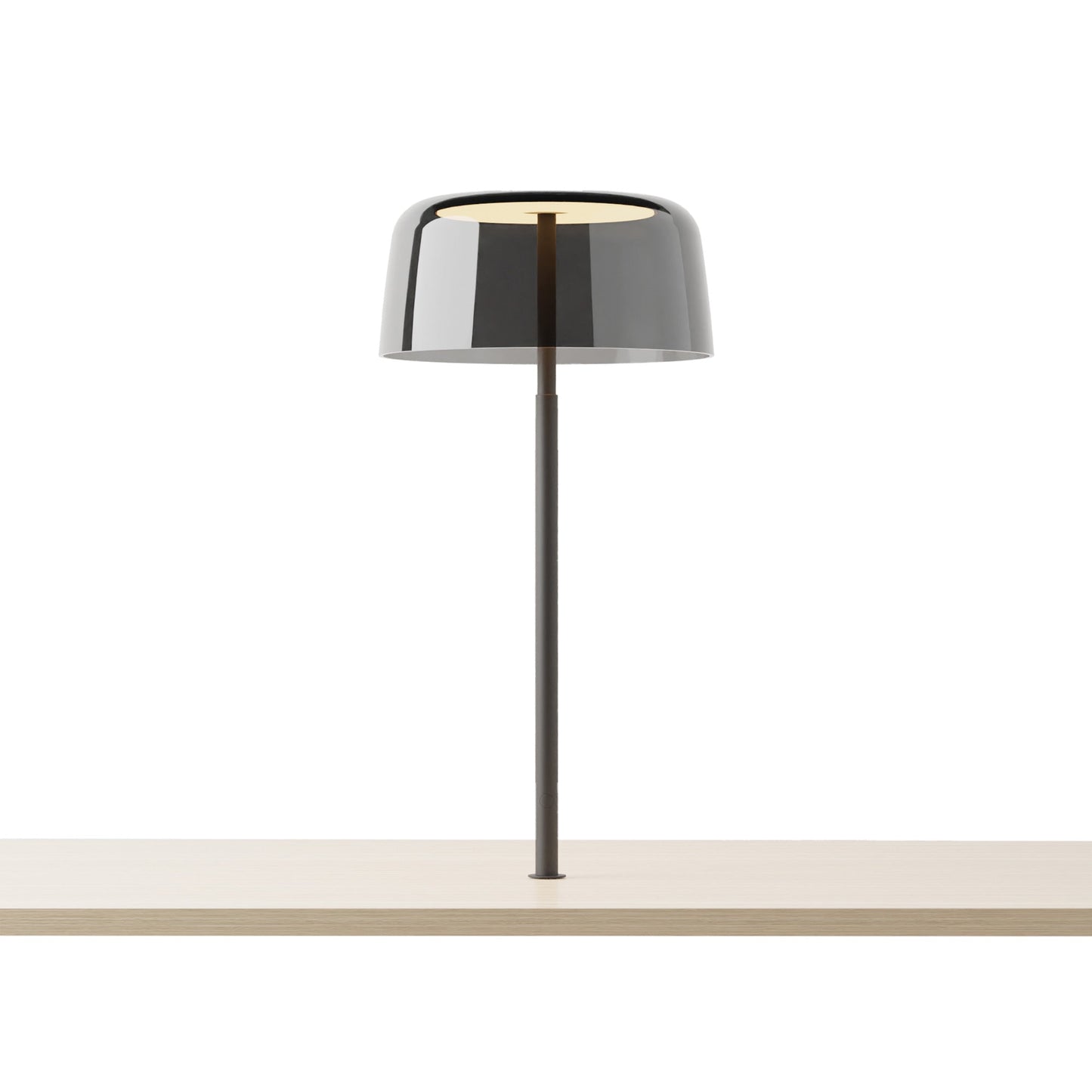 Yurei LED Co-Working Lamp in Matte Black/Dark Grey/Transparent Polymer.