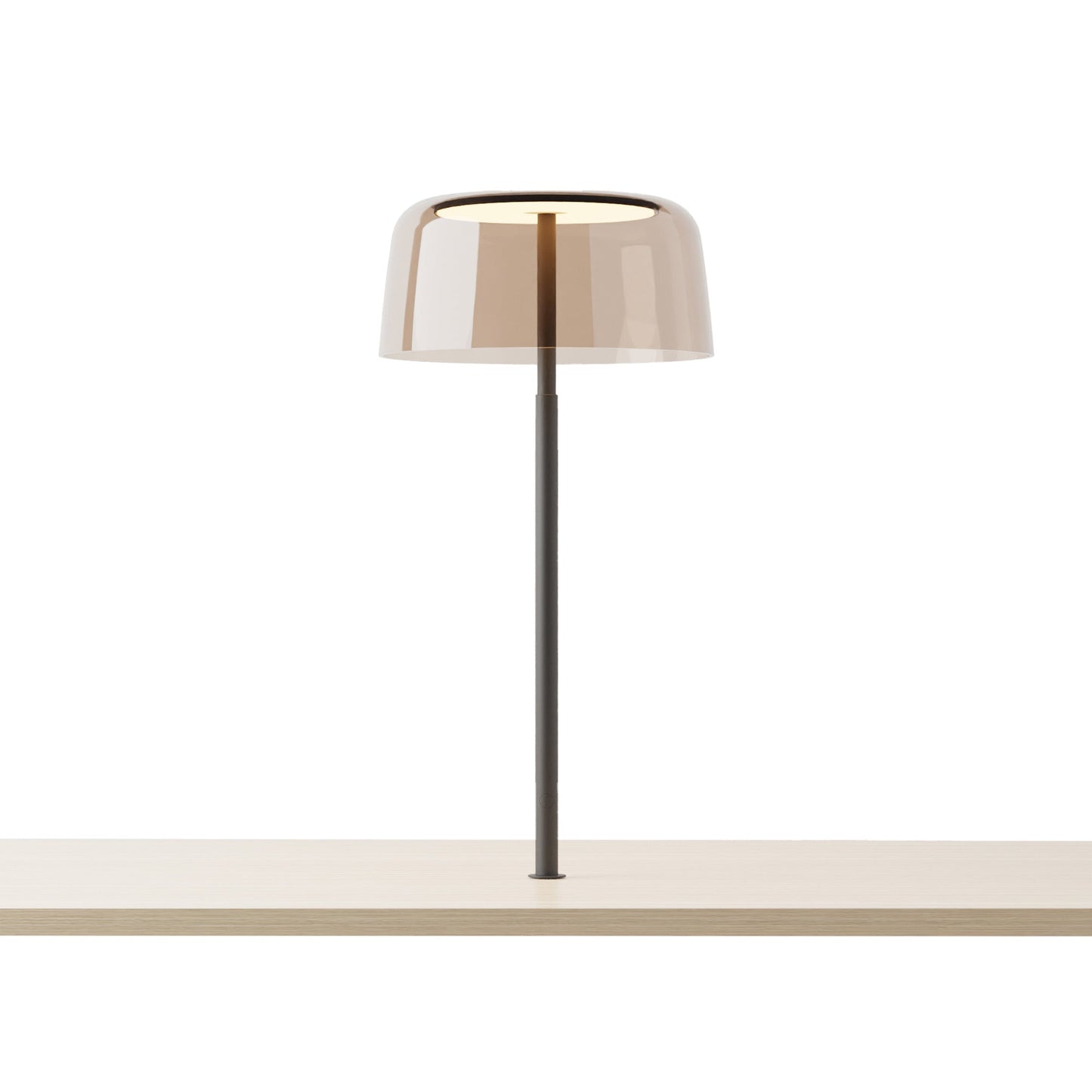 Yurei LED Co-Working Lamp in Matte Black/Tea Brown/Transparent Polymer.