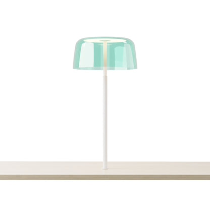 Yurei LED Co-Working Lamp in Matte White/Aqua Blue/Transparent Polymer.