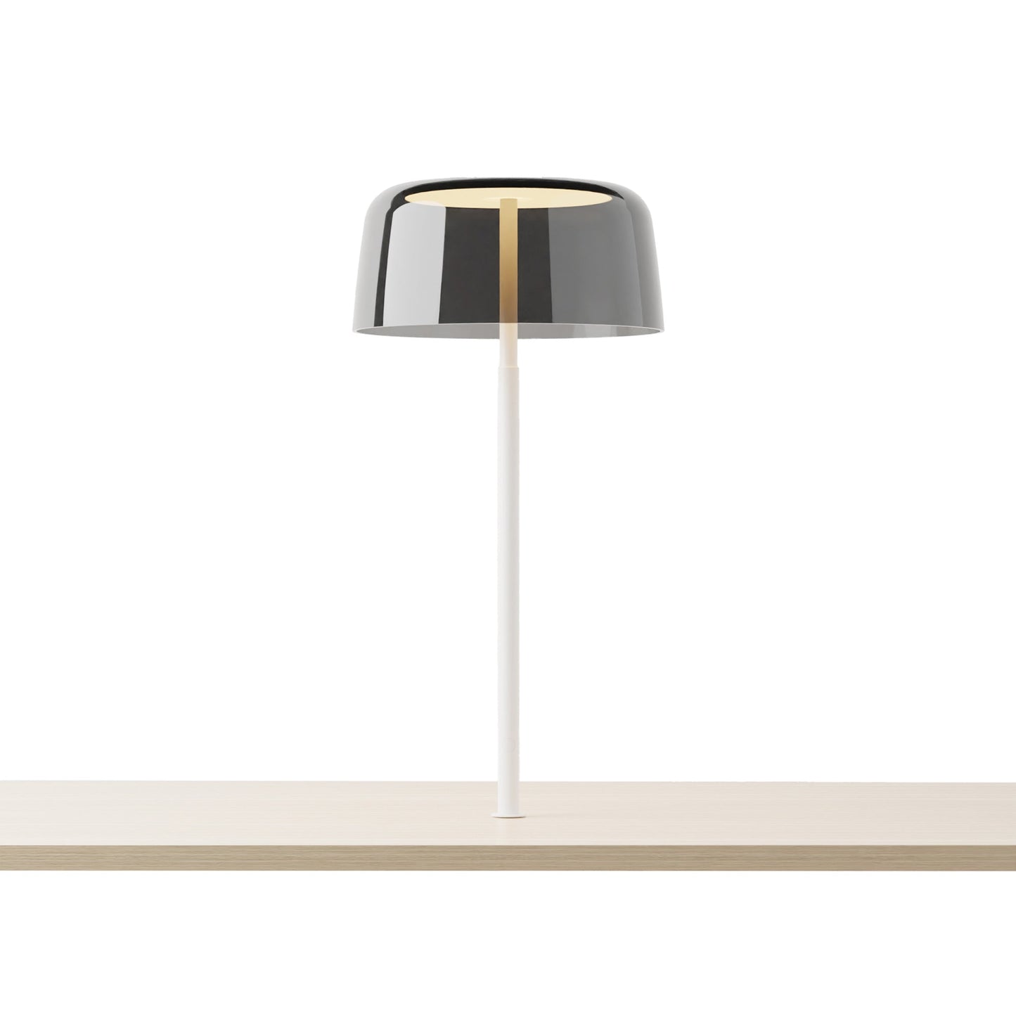 Yurei LED Co-Working Lamp in Matte White/Dark Grey/Transparent Polymer.