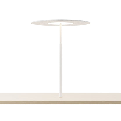Yurei LED Co-Working Lamp in Matte White/Light Marble/Acoustic Panel.