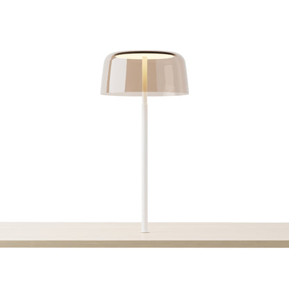 Yurei LED Co-Working Lamp in Matte White/Tea Brown/Transparent Polymer.