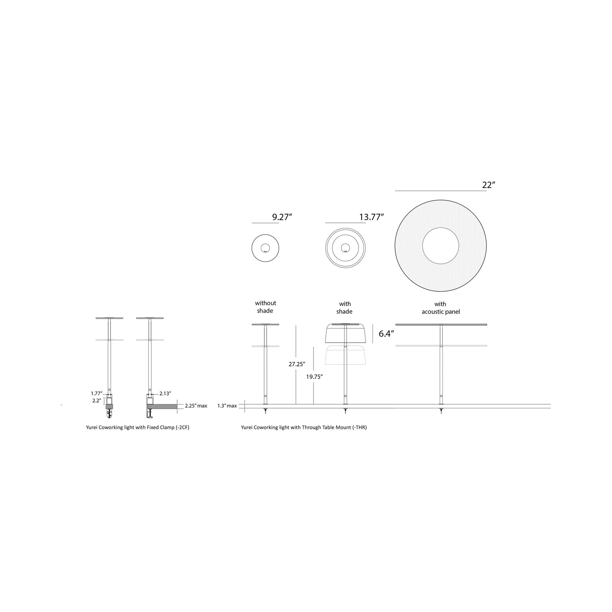 Yurei LED Co-Working Lamp - line drawing.