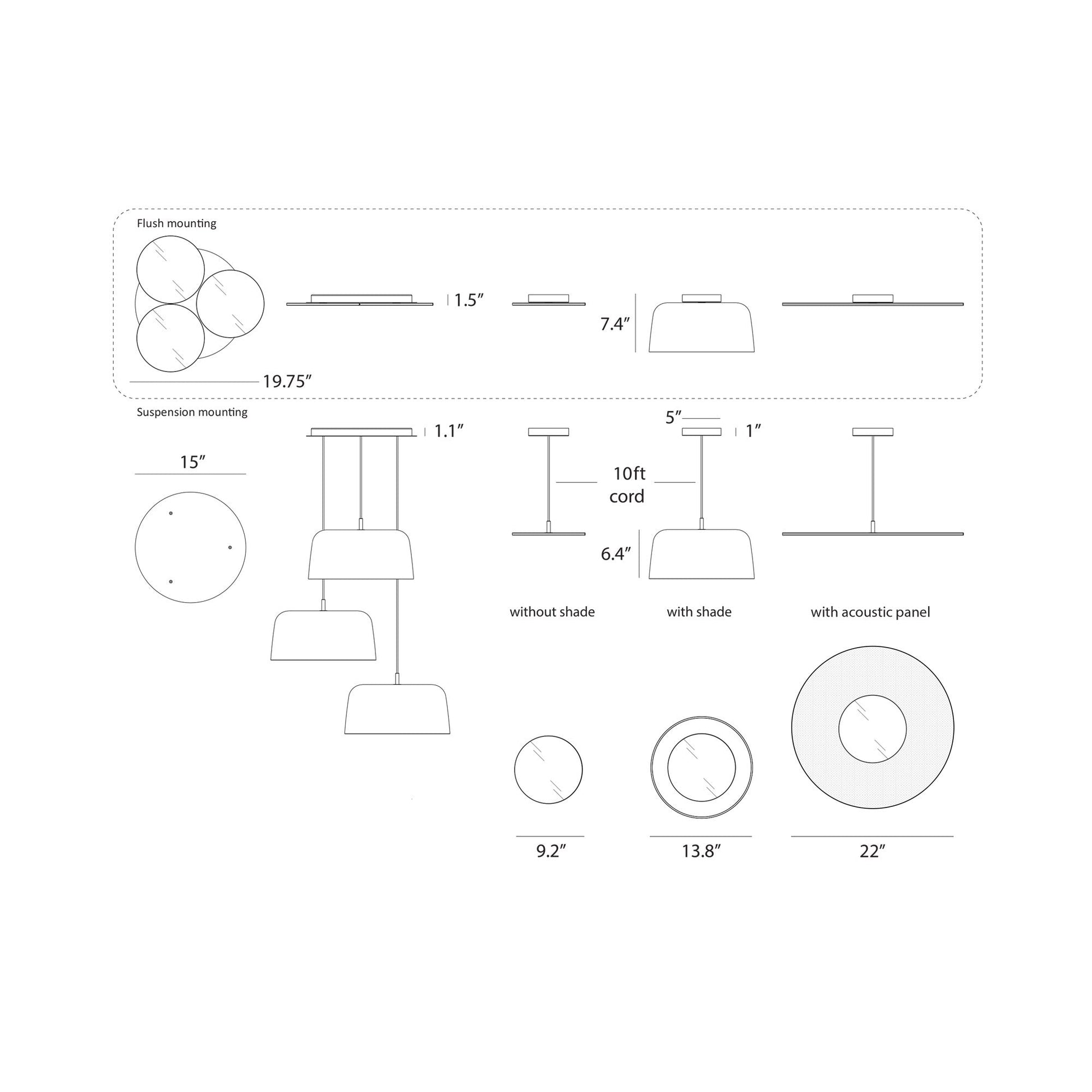 Yurei LED Pendant Light - line drawing.