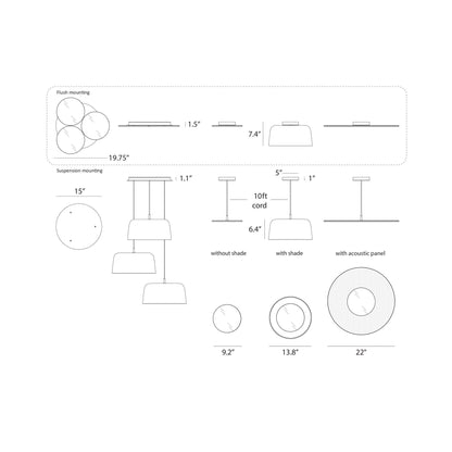 Yurei Multi Light LED Pendant Light - line drawing.