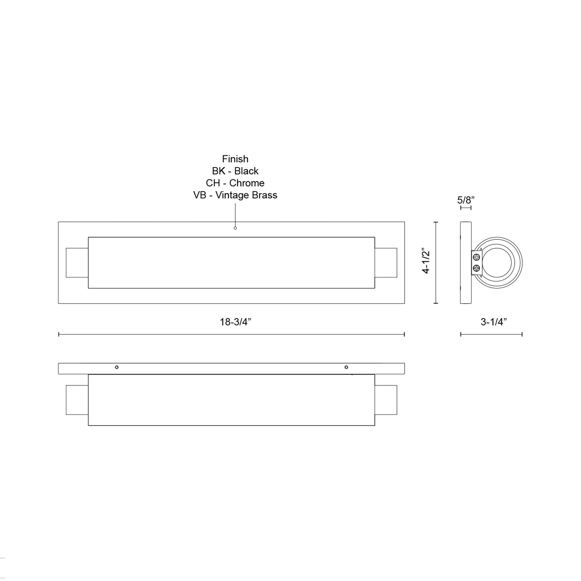 Charleston LED Bath Vanity Light - line drawing.