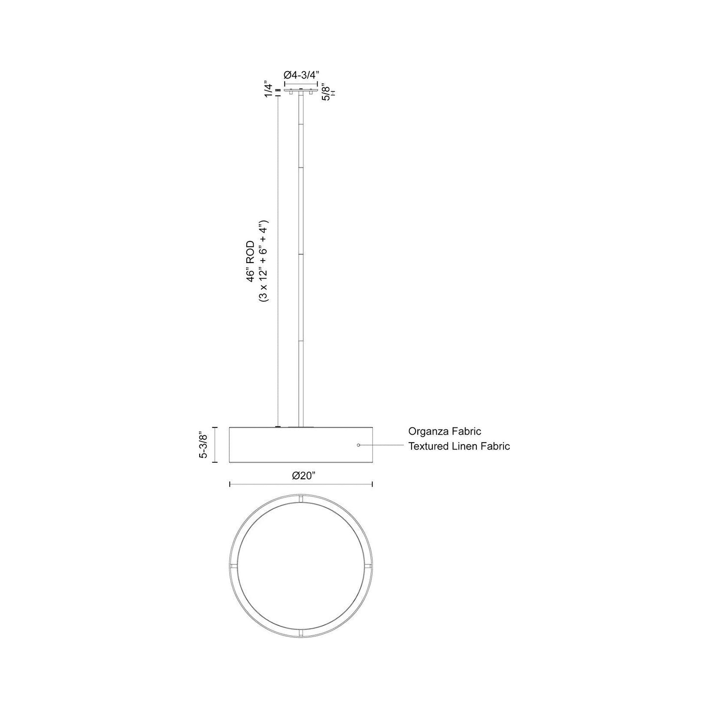 Dalton LED Pendant Light - line drawing.