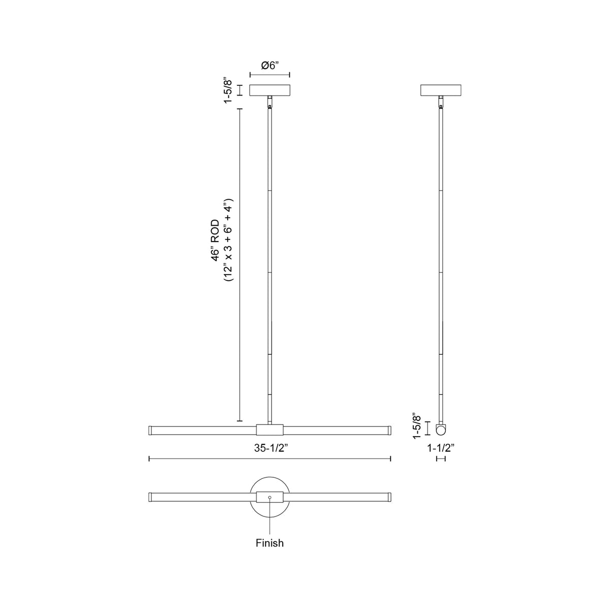 Akari LED Linear Pendant Light - line drawing.
