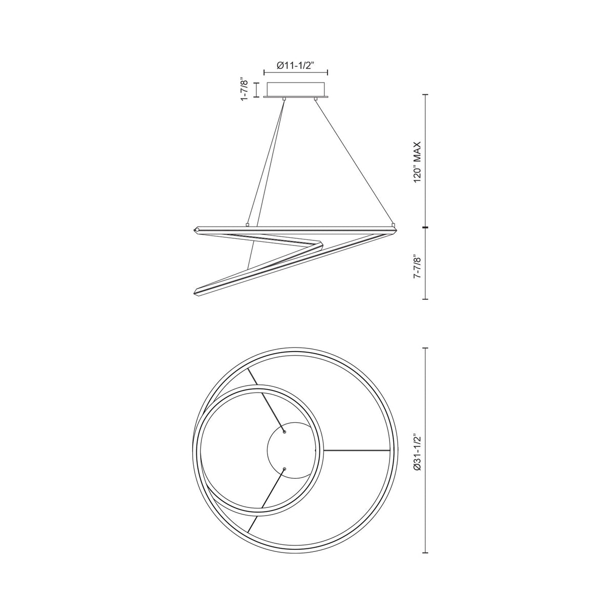 Ampersand LED Pendant Light - line drawing.