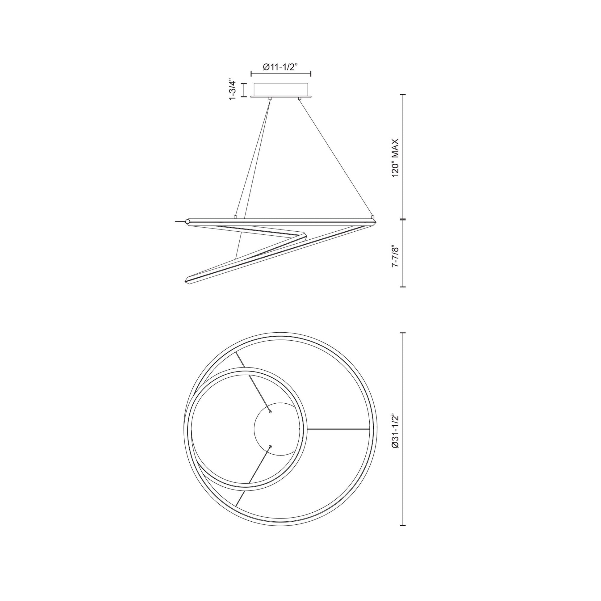 Ampersand LED Pendant Light - line drawing.