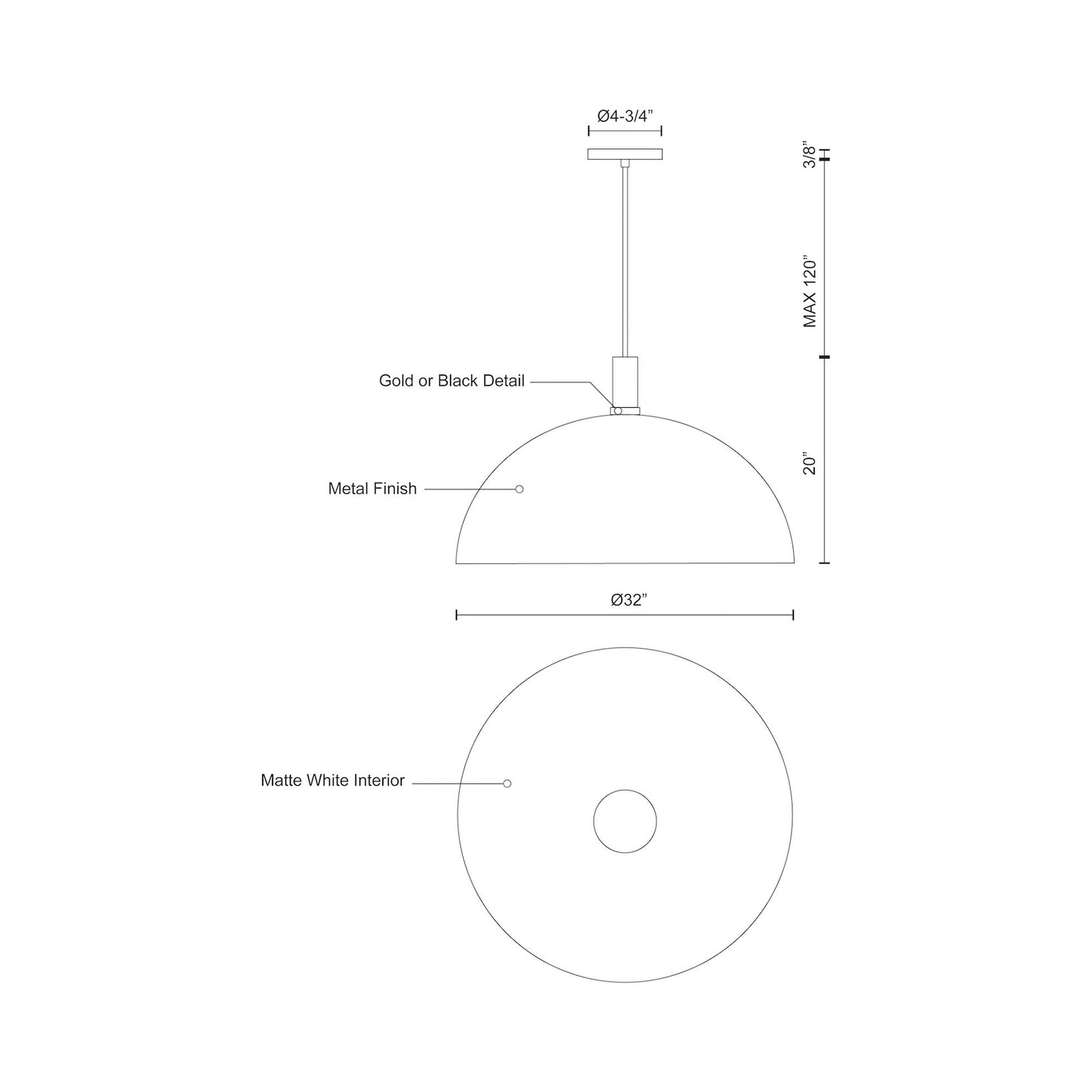 Archibald Pendant Light - line drawing.