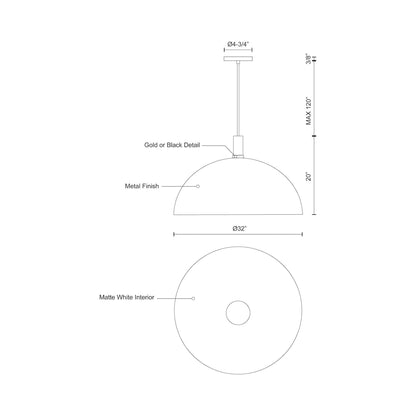 Archibald Pendant Light - line drawing.