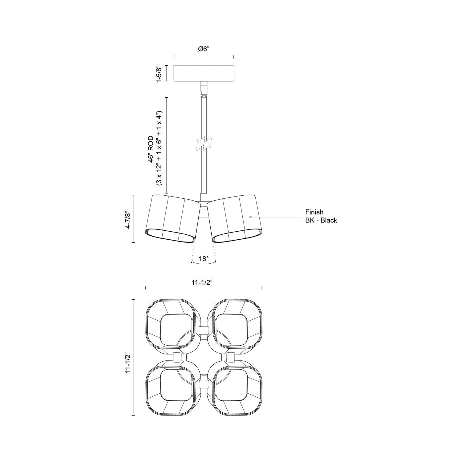 Arena LED Chandelier - line drawing.
