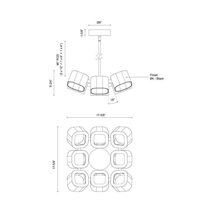 Arena LED Chandelier - line drawing.