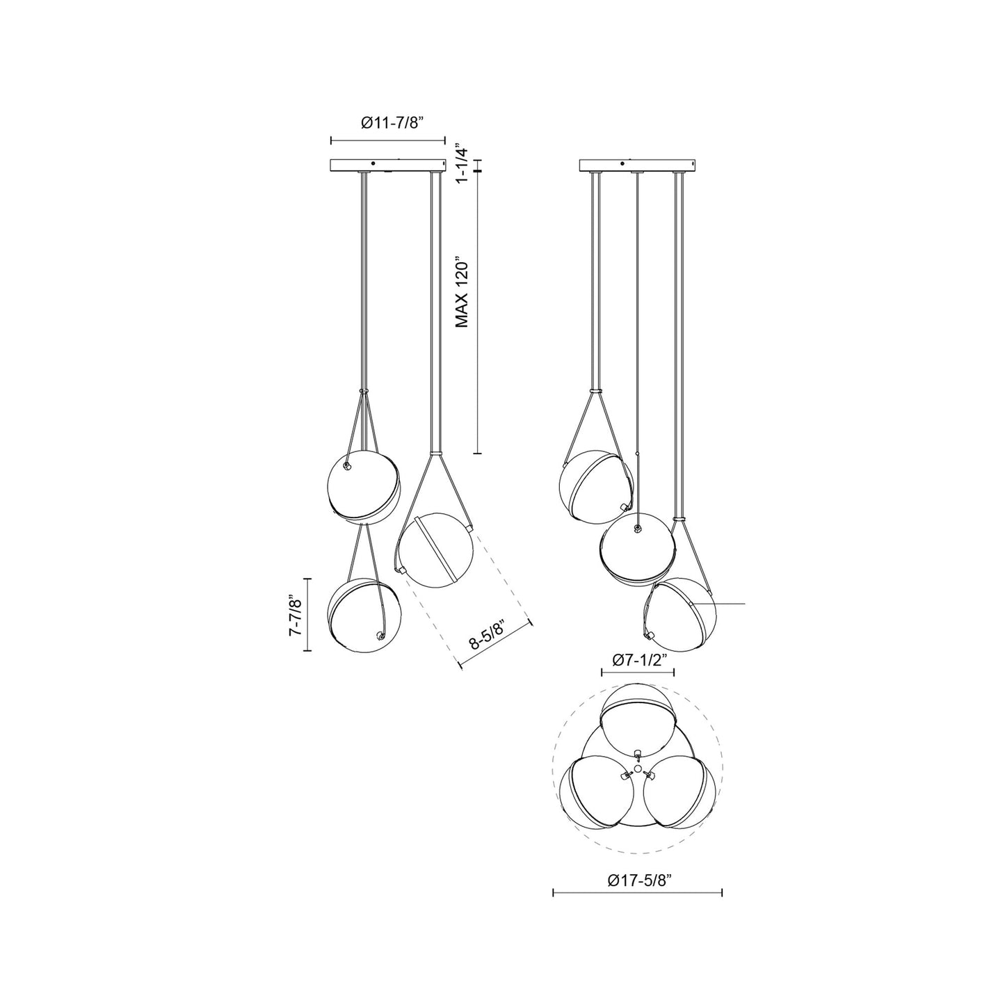 Aries LED Chandelier - line drawing.