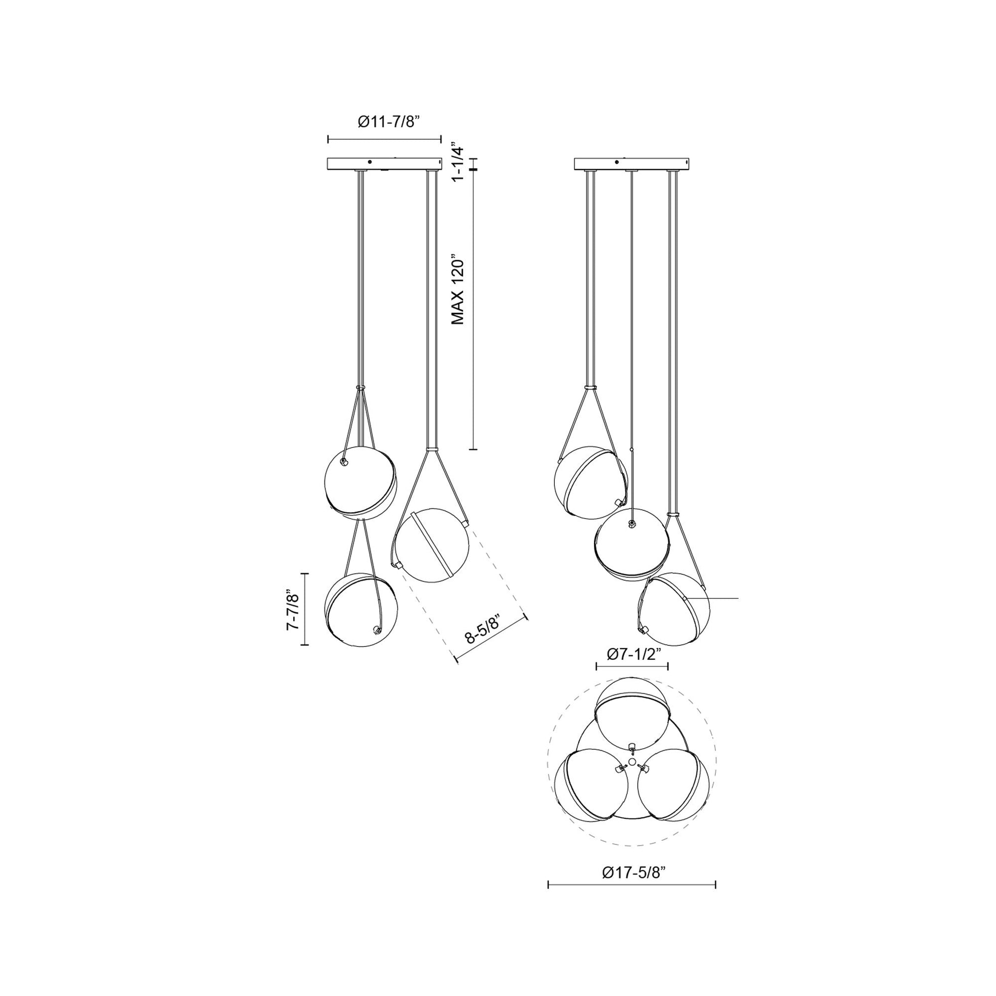 Aries LED Chandelier - line drawing.