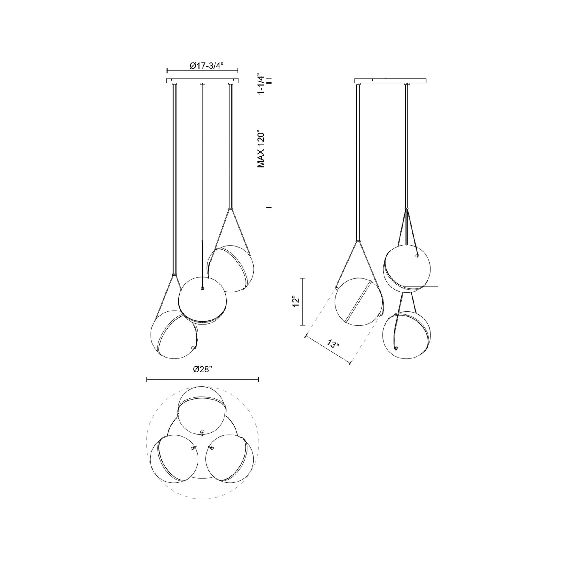 Aries LED Chandelier - line drawing.