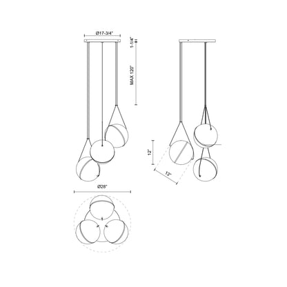 Aries LED Chandelier - line drawing.