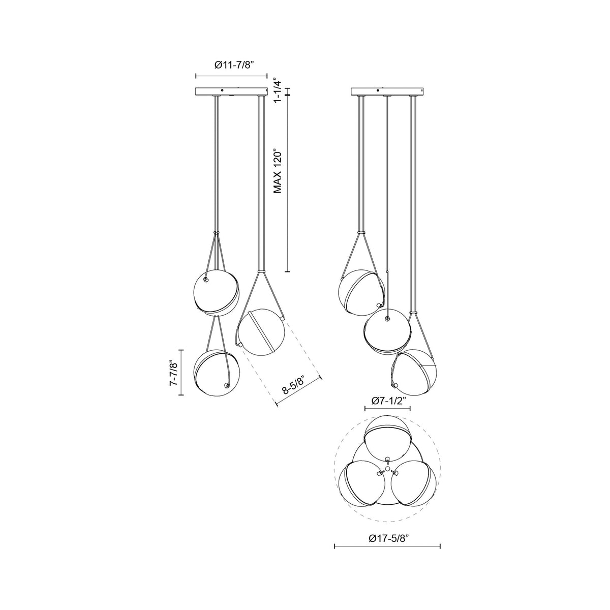 Aries LED Chandelier - line drawing.