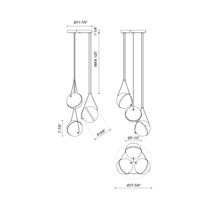 Aries LED Chandelier - line drawing.