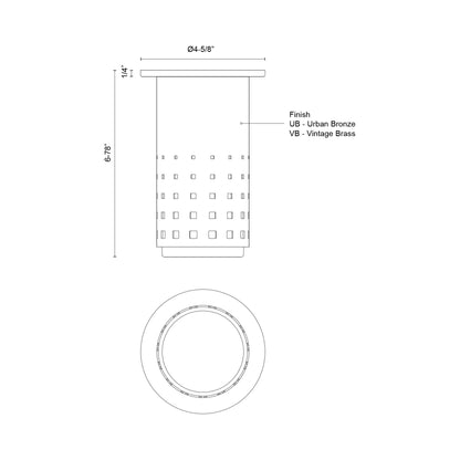 Astoria Semi Flush Mount Ceiling Light - line drawing.