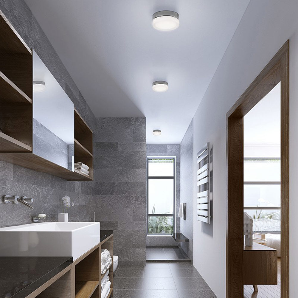 Bedford LED Flush Mount Ceiling Light in bathroom.