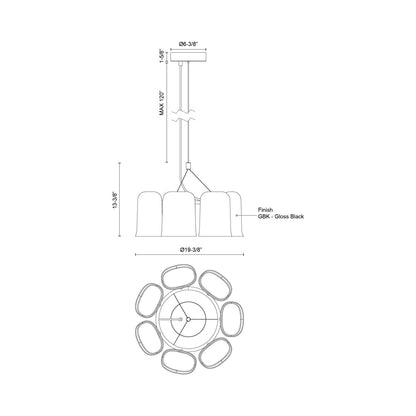 Bell LED Chandelier - line drawing.