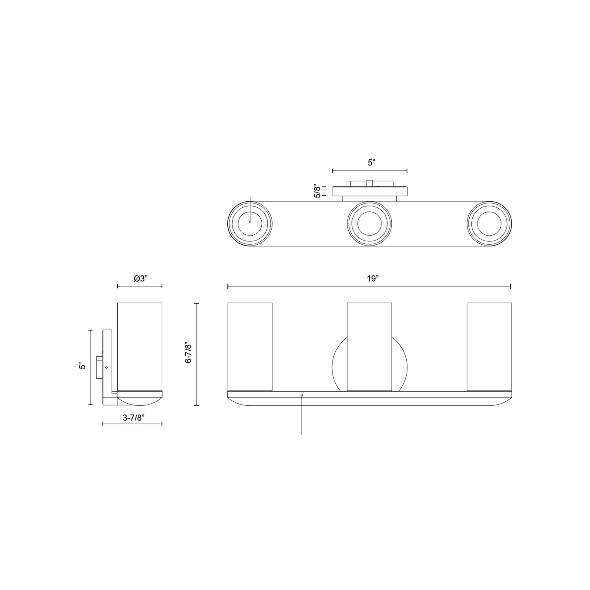 Birch LED Vanity Wall Light - line drawing.