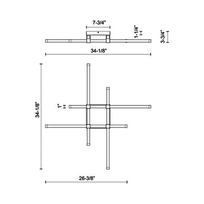 Blade LED Flush Mount Ceiling Light - line drawing.