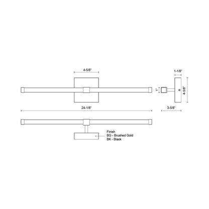Blade LED Vanity Wall Light - line drawing.