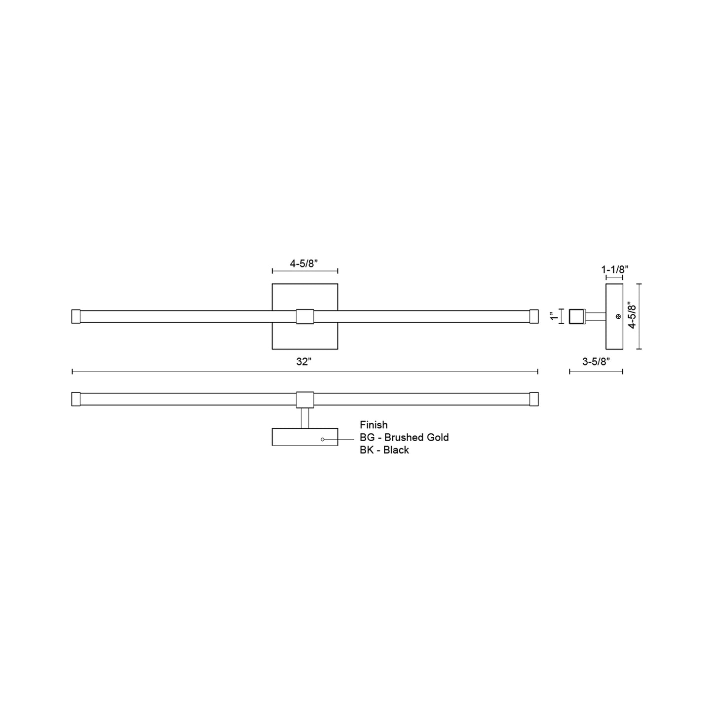 Blade LED Vanity Wall Light - line drawing.