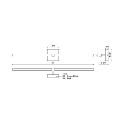 Blade LED Vanity Wall Light - line drawing.