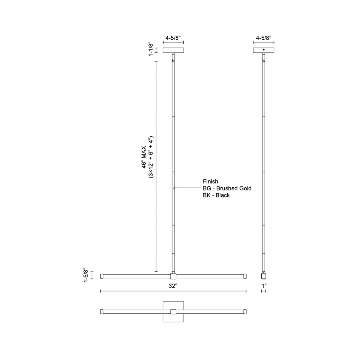 Blade Linear LED Pendant Light - line drawing.
