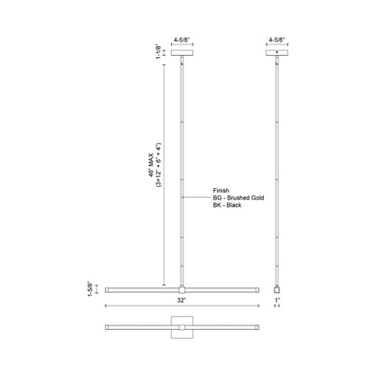 Blade Linear LED Pendant Light - line drawing.