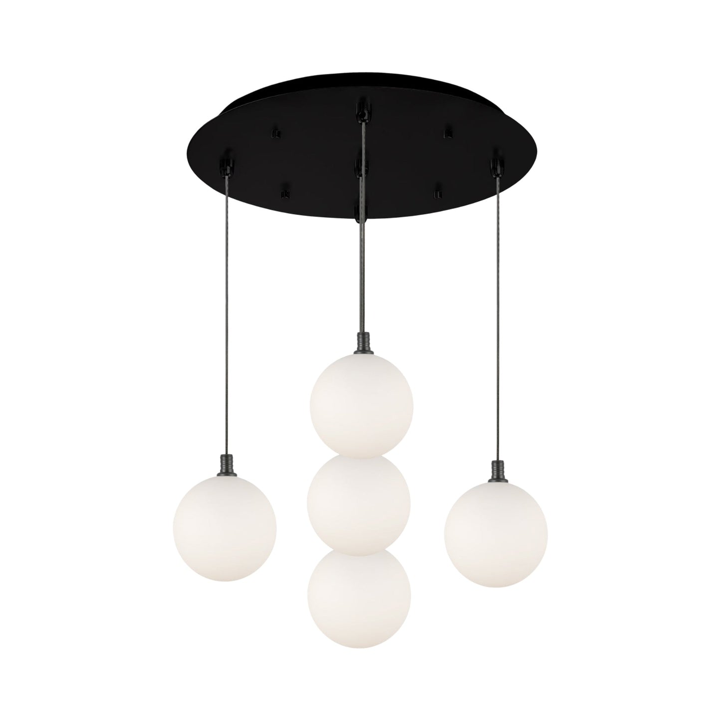 Bolla Multi Light LED Pendant Light in Black/Opal Matte Glass (5-Light).