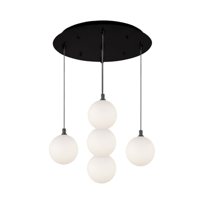 Bolla Multi Light LED Pendant Light in Black/Opal Matte Glass (5-Light).