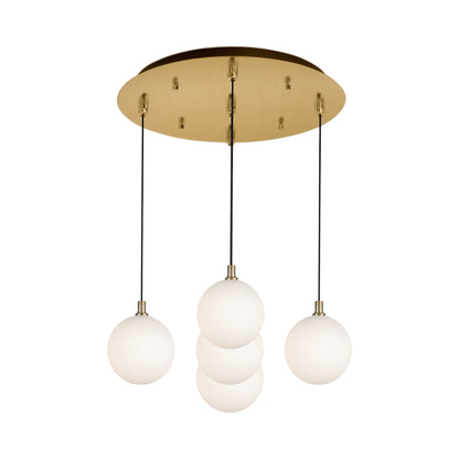 Bolla Multi Light LED Pendant Light in Brushed Gold/Opal Matte Glass (5-Light).