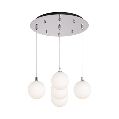 Bolla Multi Light LED Pendant Light in Chrome/Opal Matte Glass (5-Light).