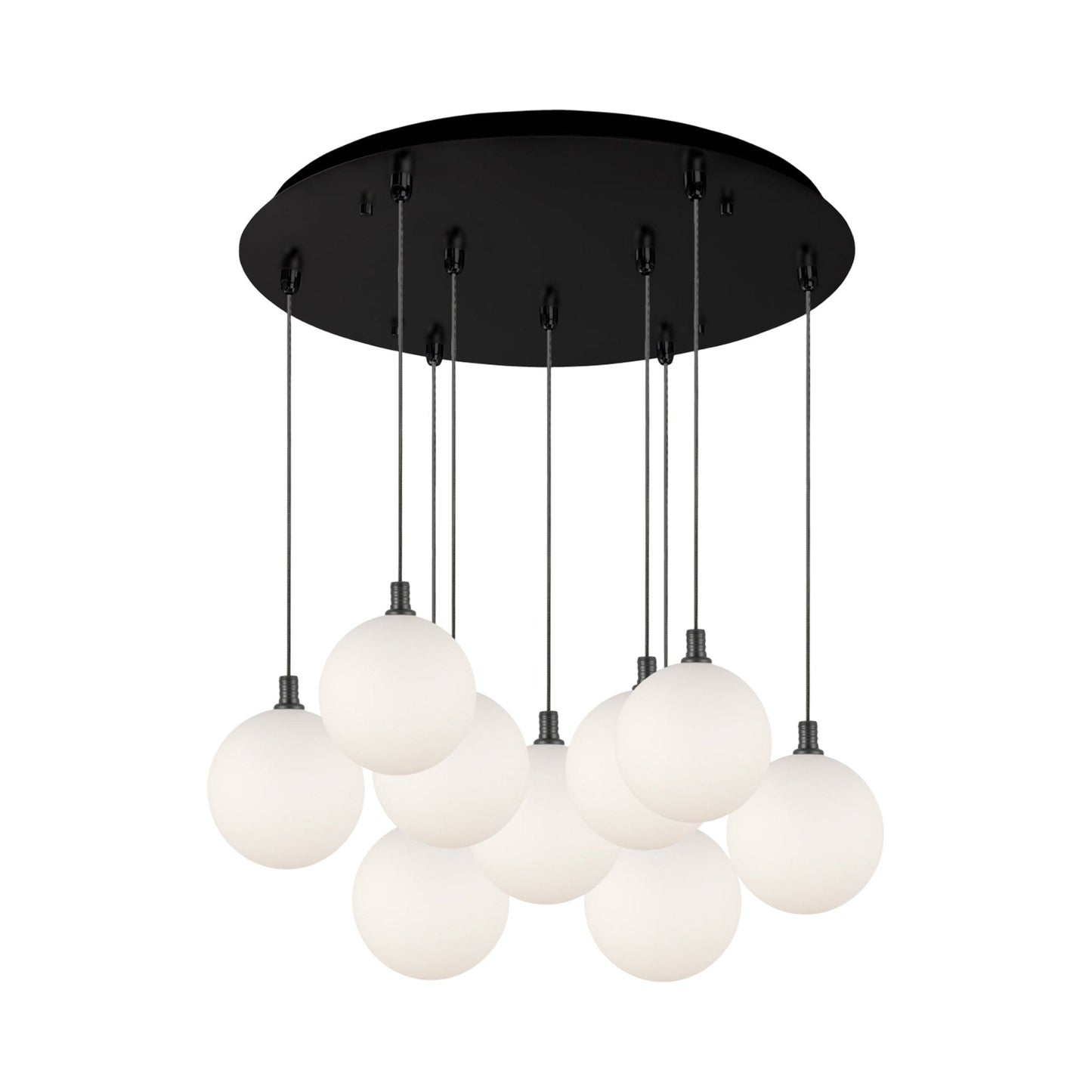 Bolla Multi Light LED Pendant Light in Black/Opal Matte Glass (9-Light).
