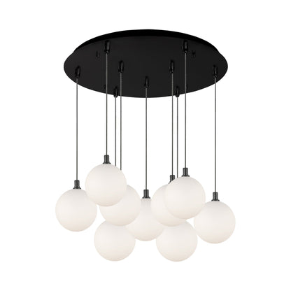 Bolla Multi Light LED Pendant Light in Black/Opal Matte Glass (9-Light).