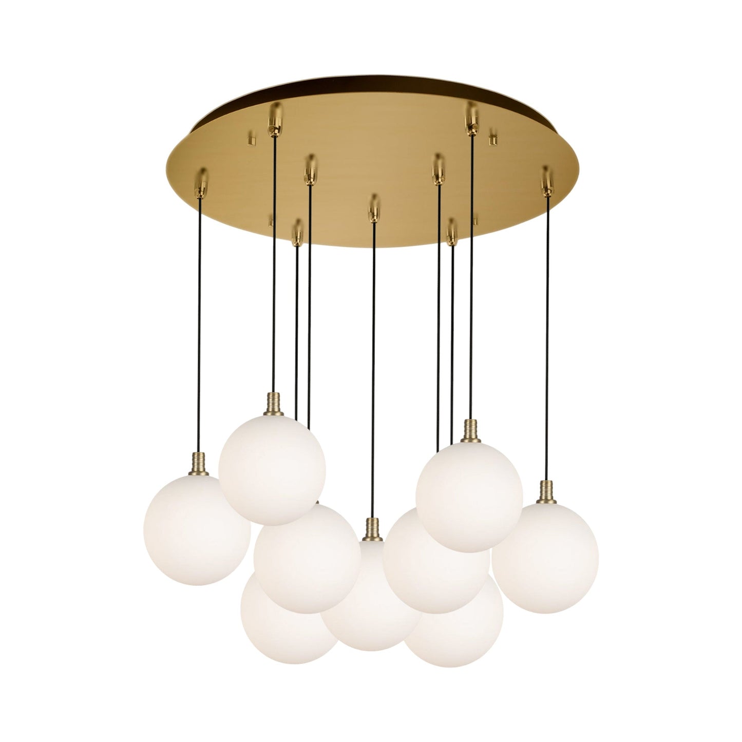 Bolla Multi Light LED Pendant Light in Brushed Gold/Opal Matte Glass (9-Light).